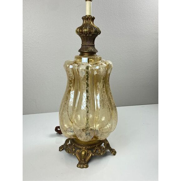 Vtg Midcentury Hollywood Regency Champagne Frosted Glass Globe Footed Table Lamp - Picture 10 of 11